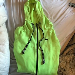 PINK by Victoria Secret lime green zip up hoodie.